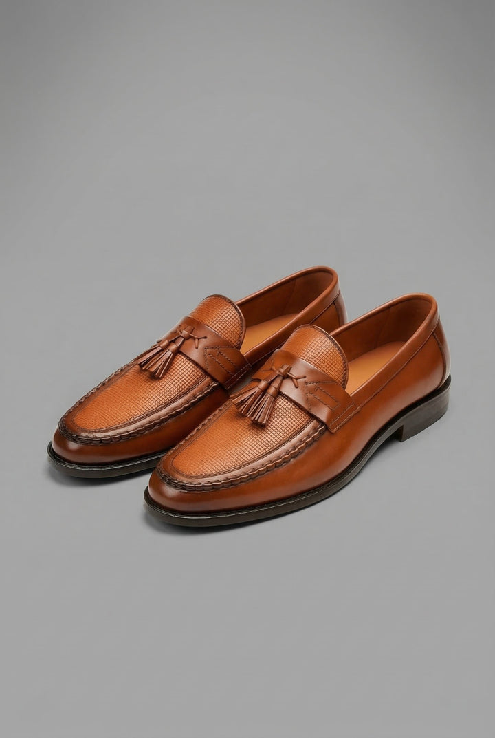 Heren Geweven Kwastje Instapper Loafers - Brown