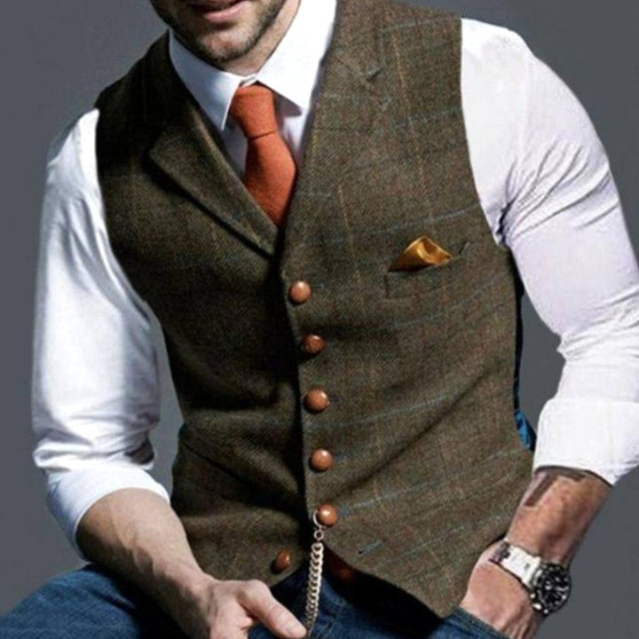 Heren Gilet Bodywarmer Klassiek Geruid Tweed Vest - Bruin