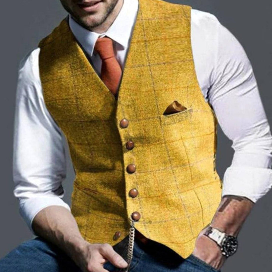 Heren Gilet Bodywarmer Klassiek Geruid Tweed Vest - Geel