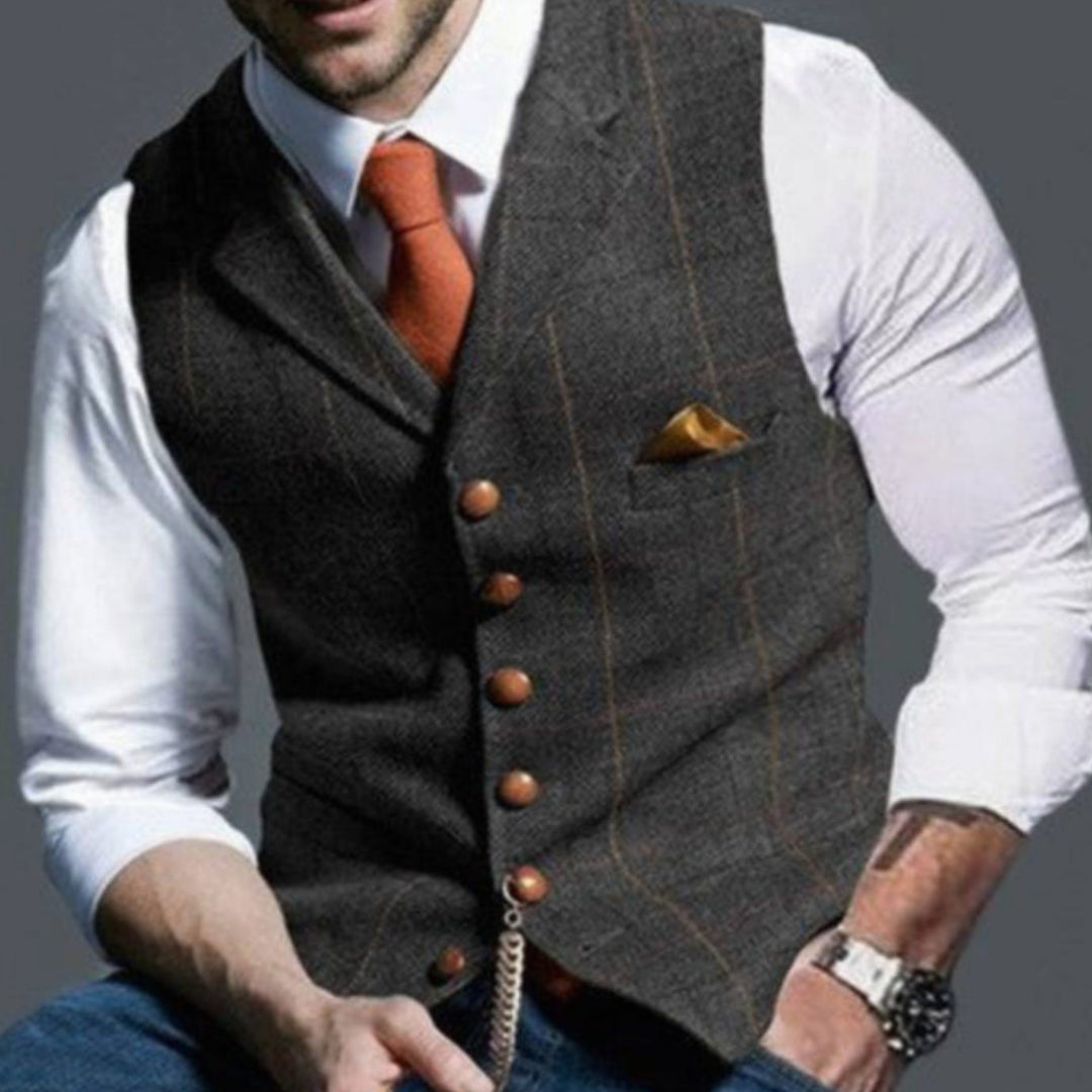 Heren Gilet Bodywarmer Klassiek Geruid Tweed Vest - Donkergrijs