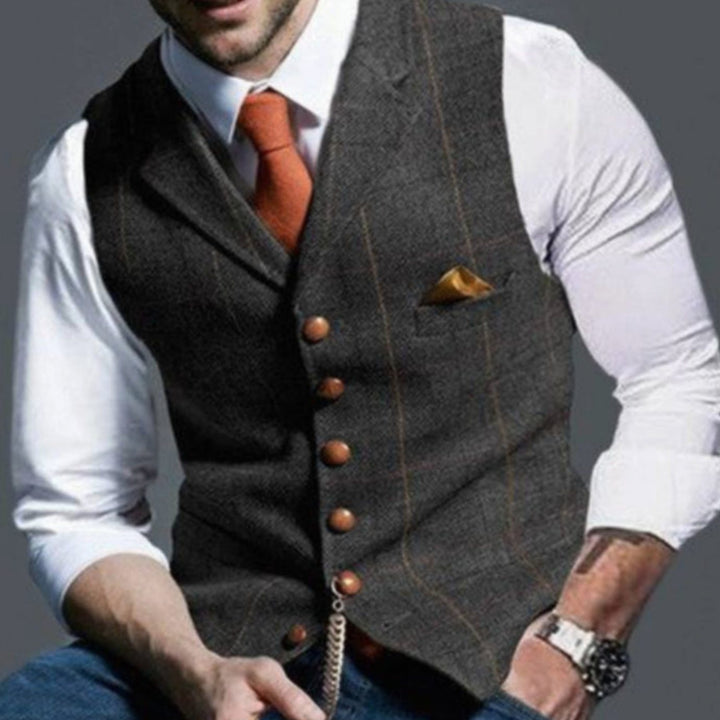 Heren Gilet Bodywarmer Klassiek Geruid Tweed Vest - Donkergrijs