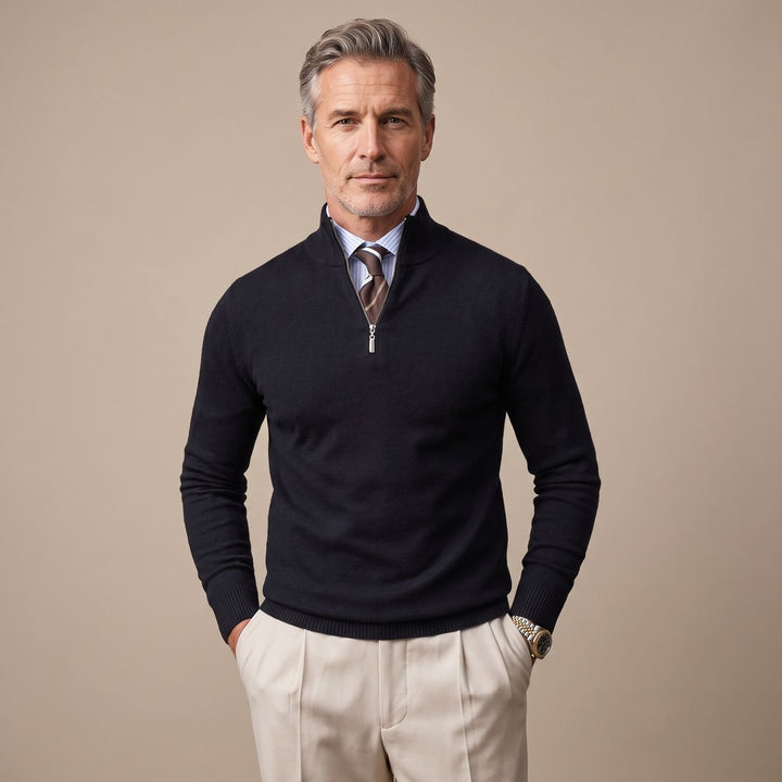 Heren Half-Zip Wollen Pullover met Rits