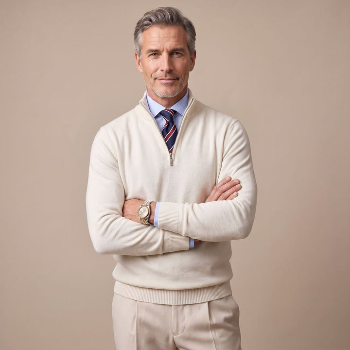 Heren Half-Zip Wollen Pullover met Rits - Wit