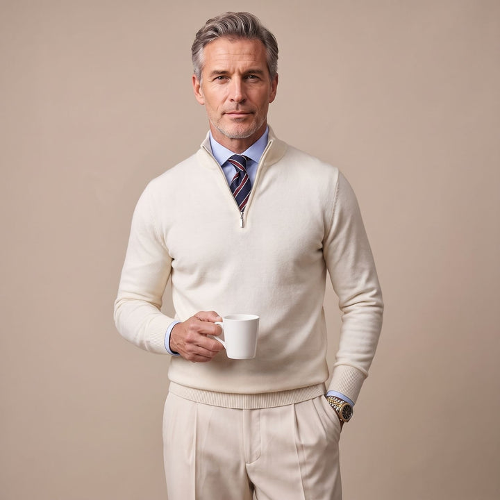 Heren Half-Zip Wollen Pullover met Rits