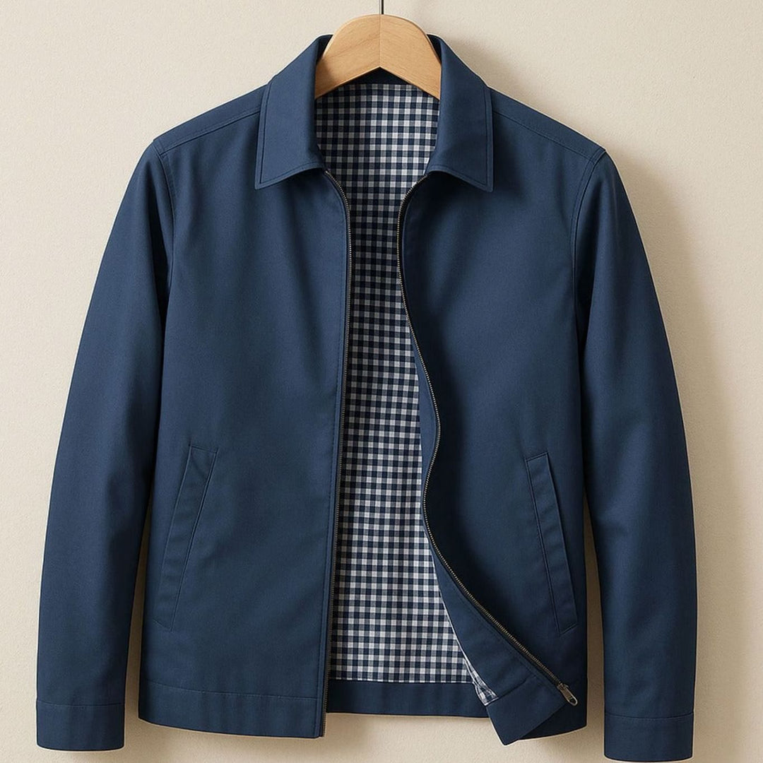 Heren Harrington Bomberjack Geruit Gevoerd Ritssluiting - Blauw
