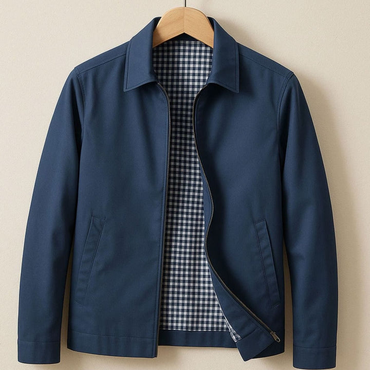 Heren Harrington Bomberjack Geruit Gevoerd Ritssluiting - Blauw