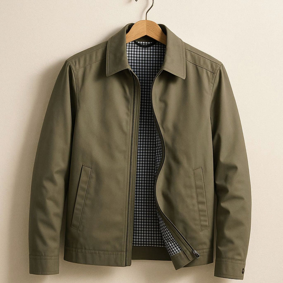 Heren Harrington Bomberjack Geruit Gevoerd Ritssluiting - Khaki