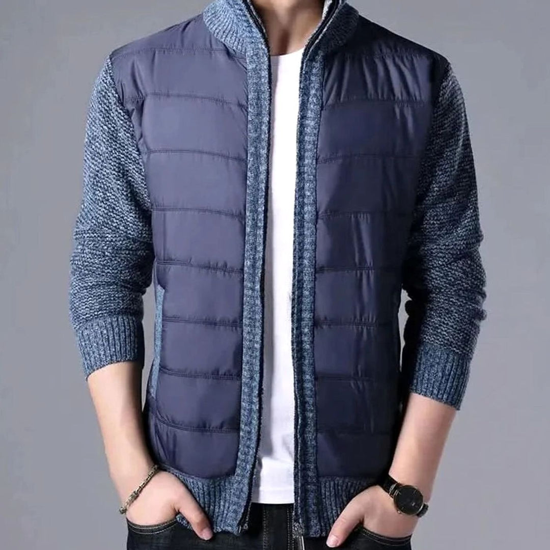 Heren Hybride Gewatteerde Winterjas met Gebreide Mouwen - Donkerblauw