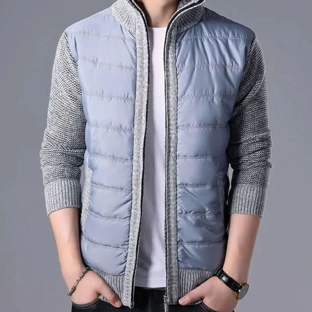 Heren Hybride Gewatteerde Winterjas met Gebreide Mouwen - Blauw en Grijs