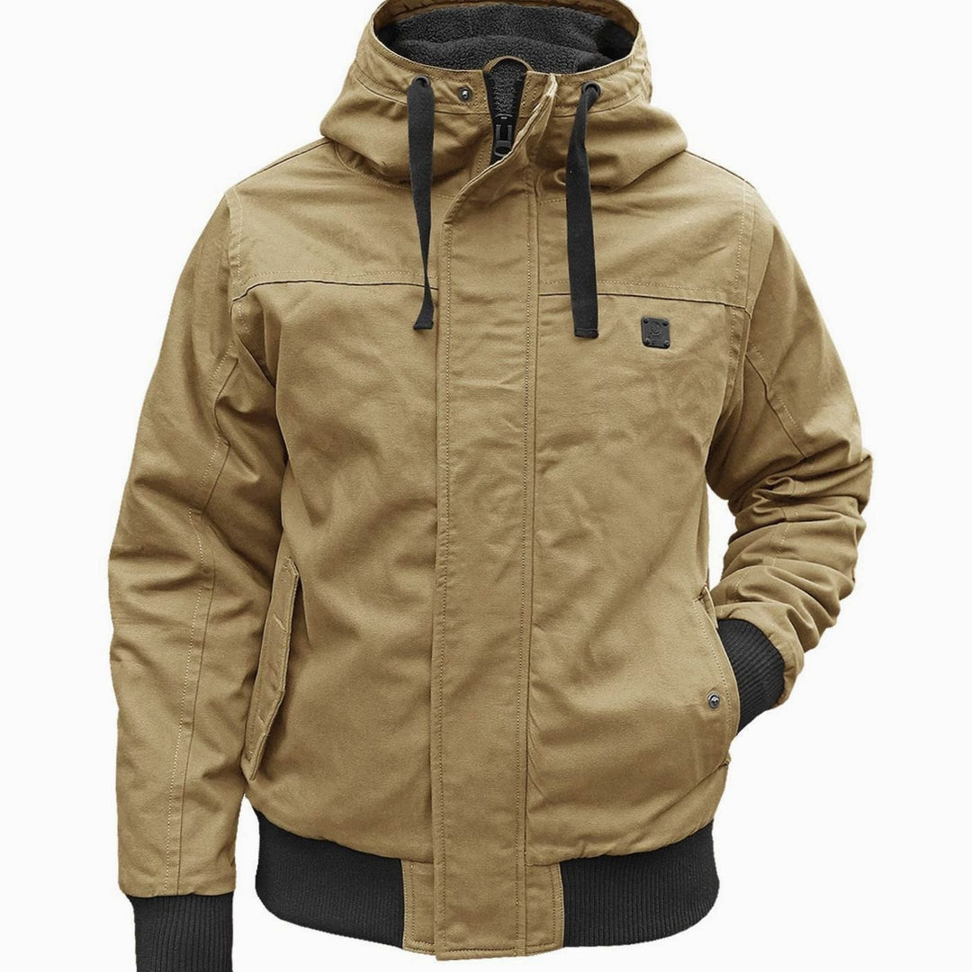 Heren jas gevoerde blouson met capuchon windscherm - Khaki