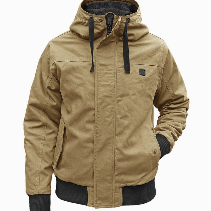 Heren jas gevoerde blouson met capuchon windscherm - Khaki