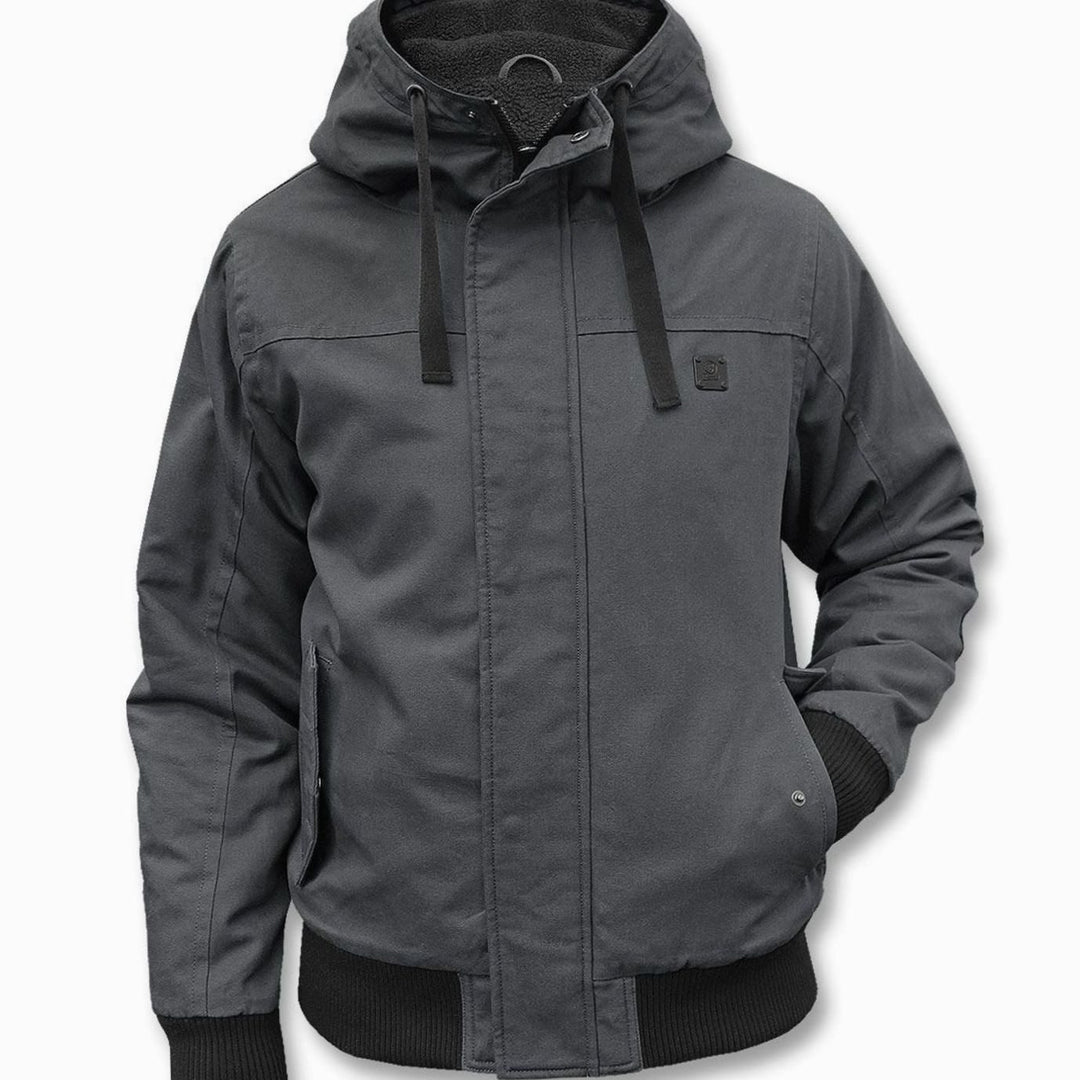 Heren jas gevoerde blouson met capuchon windscherm - Grijs
