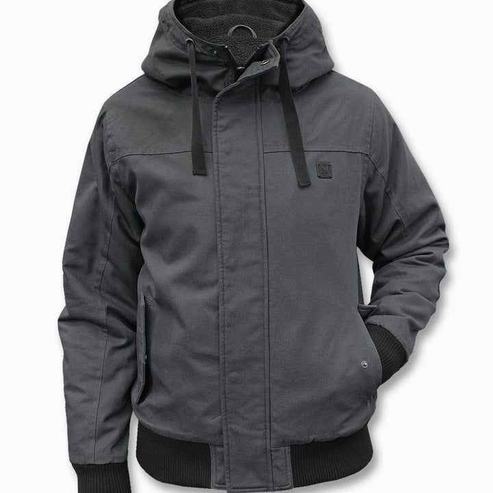 Heren jas gevoerde blouson met capuchon windscherm - Grijs
