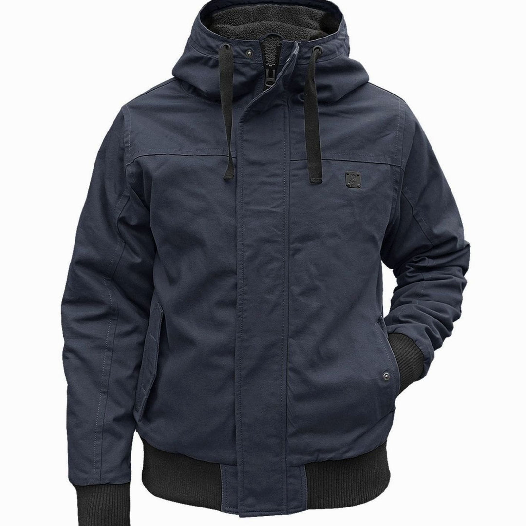Heren jas gevoerde blouson met capuchon windscherm - Donkerblauw