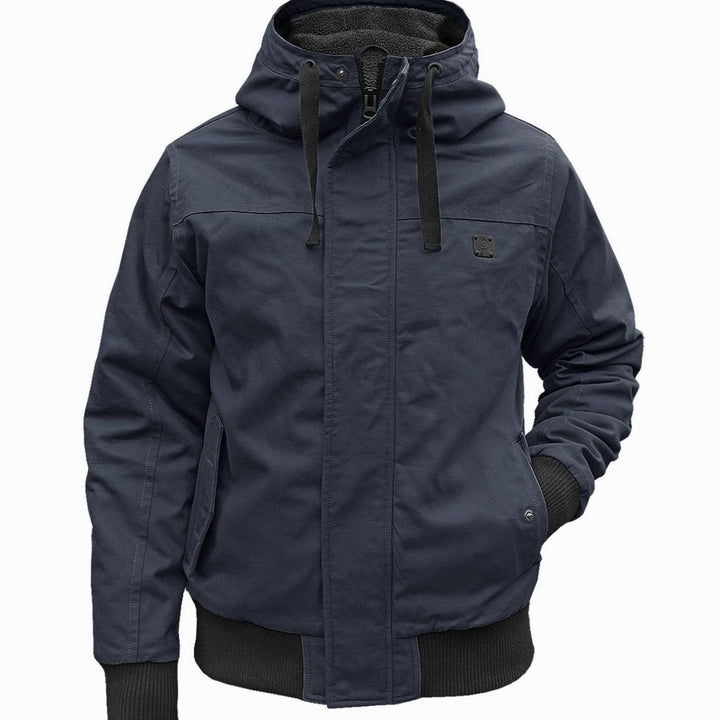 Heren jas gevoerde blouson met capuchon windscherm - Donkerblauw
