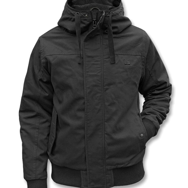 Heren jas gevoerde blouson met capuchon windscherm - Zwart