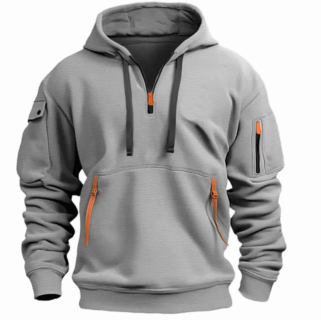 Heren jas hoodie met rits zakken en mouwzak sportief - Lichtgrijs