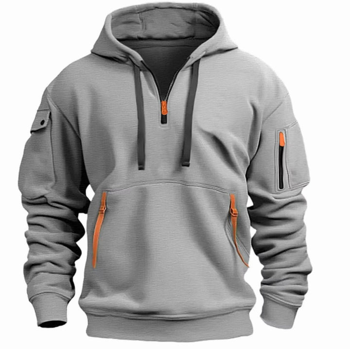 Heren jas hoodie met rits zakken en mouwzak sportief - Lichtgrijs
