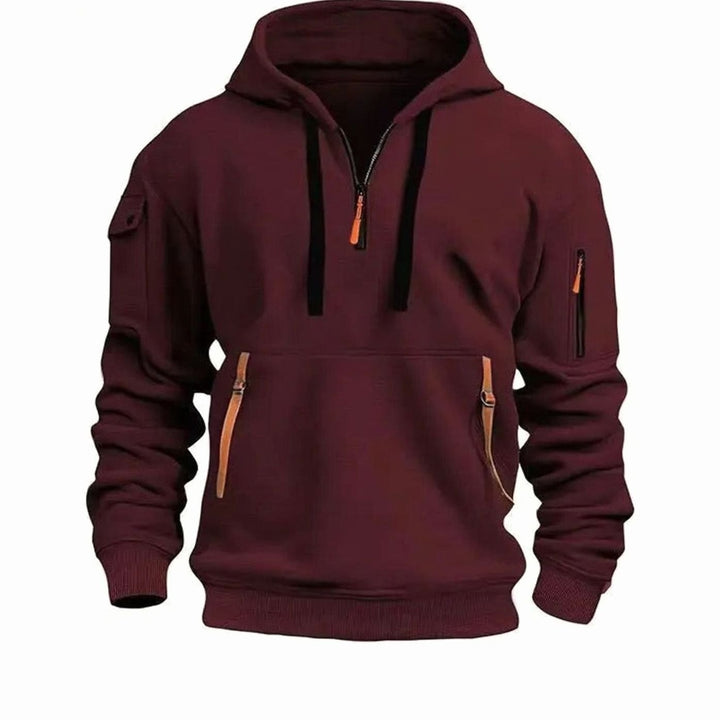 Heren jas hoodie met rits zakken en mouwzak sportief - Donkerrood