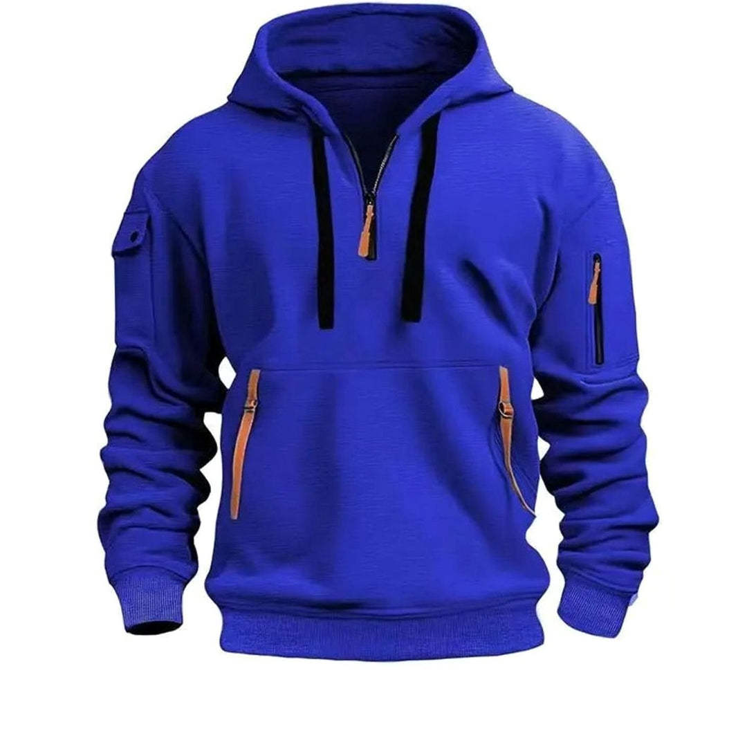 Heren jas hoodie met rits zakken en mouwzak sportief - Blauw