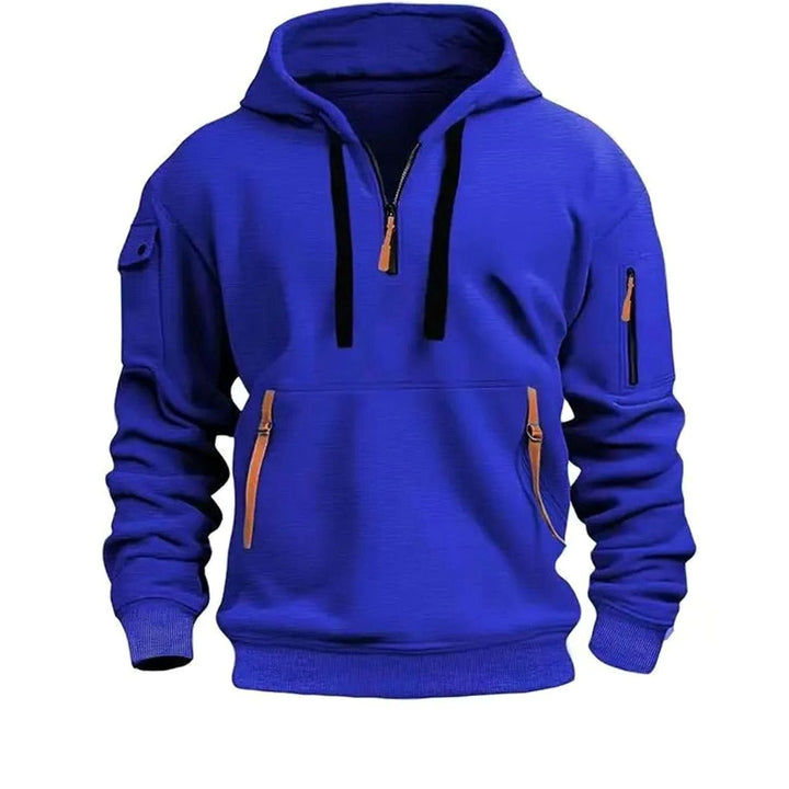 Heren jas hoodie met rits zakken en mouwzak sportief - Blauw