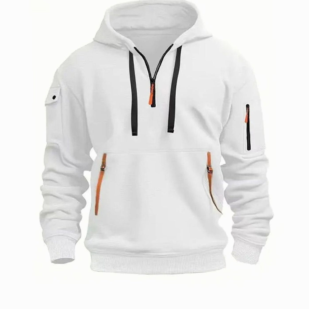 Heren jas hoodie met rits zakken en mouwzak sportief - Wit