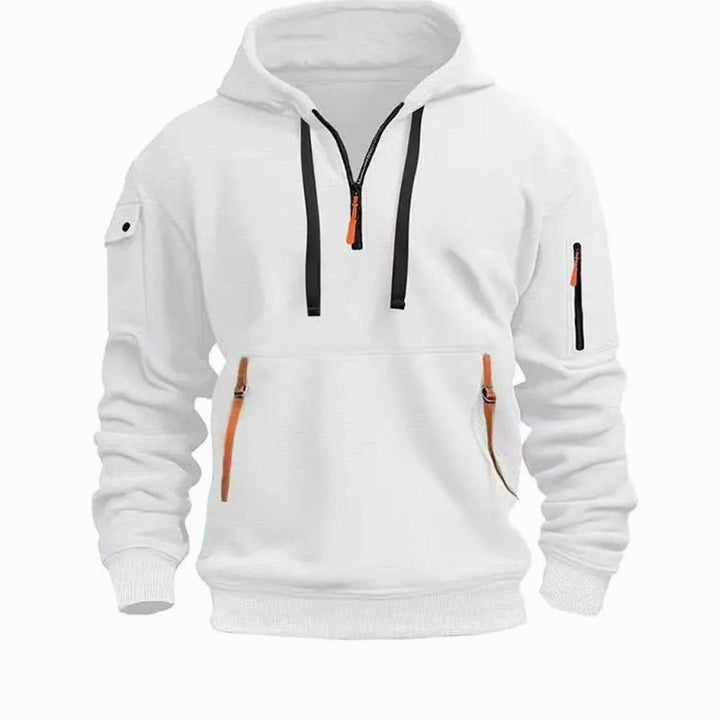 Heren jas hoodie met rits zakken en mouwzak sportief - Wit