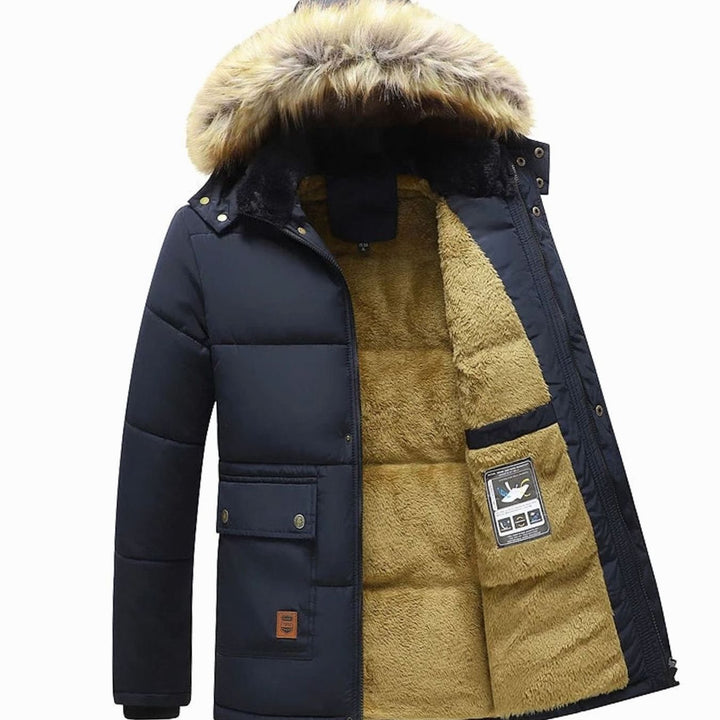 Heren Jas Warme Parka Winterjas Winddicht Fleece Gevoerd Capuchon - Blauw