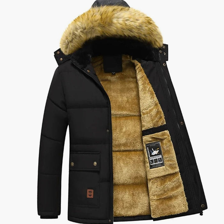 Heren Jas Warme Parka Winterjas Winddicht Fleece Gevoerd Capuchon - Zwart
