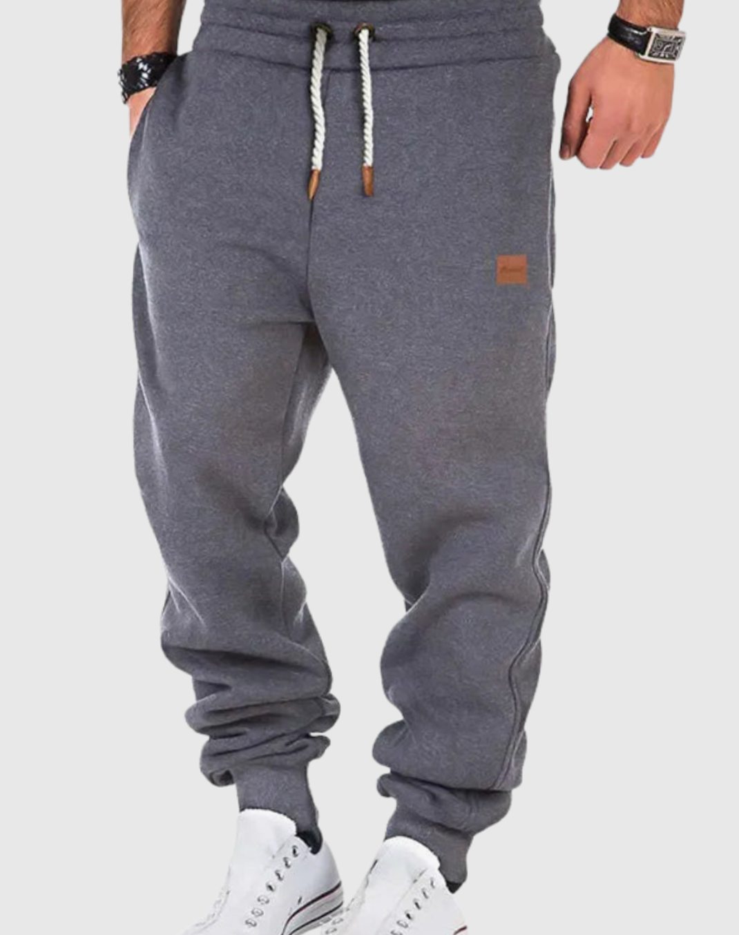 Heren Jogginghose Fleece Gevoerde Relaxed-Fit Broek met Trekkoord - Donkergrijs