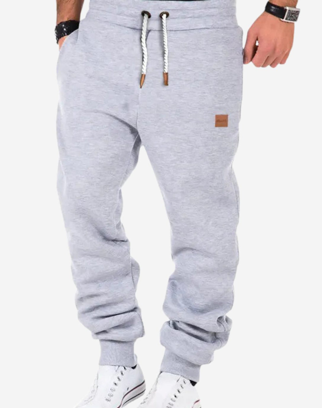Heren Jogginghose Fleece Gevoerde Relaxed-Fit Broek met Trekkoord - Lichtgrijs
