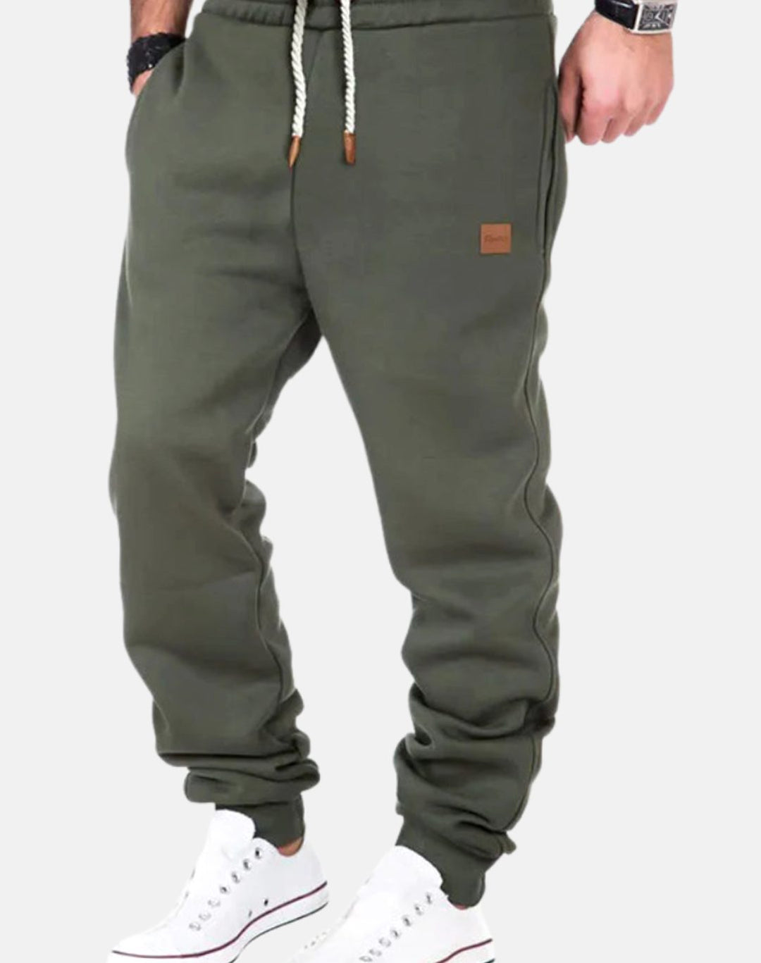 Heren Jogginghose Fleece Gevoerde Relaxed-Fit Broek met Trekkoord - Groen