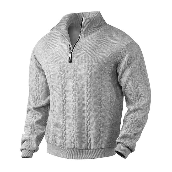 Heren Kabelgebreid Quarter-Zip Pullover Sweater - Grijs gemêleerd
