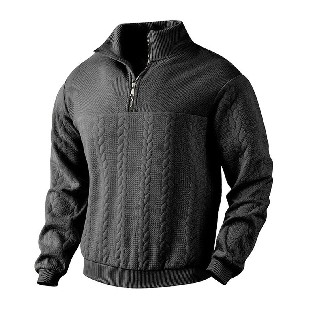 Heren Kabelgebreid Quarter-Zip Pullover Sweater - Zwart