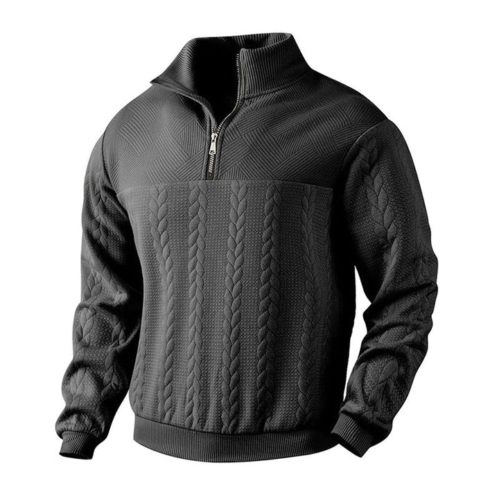 Heren Kabelgebreid Quarter-Zip Pullover Sweater - Zwart