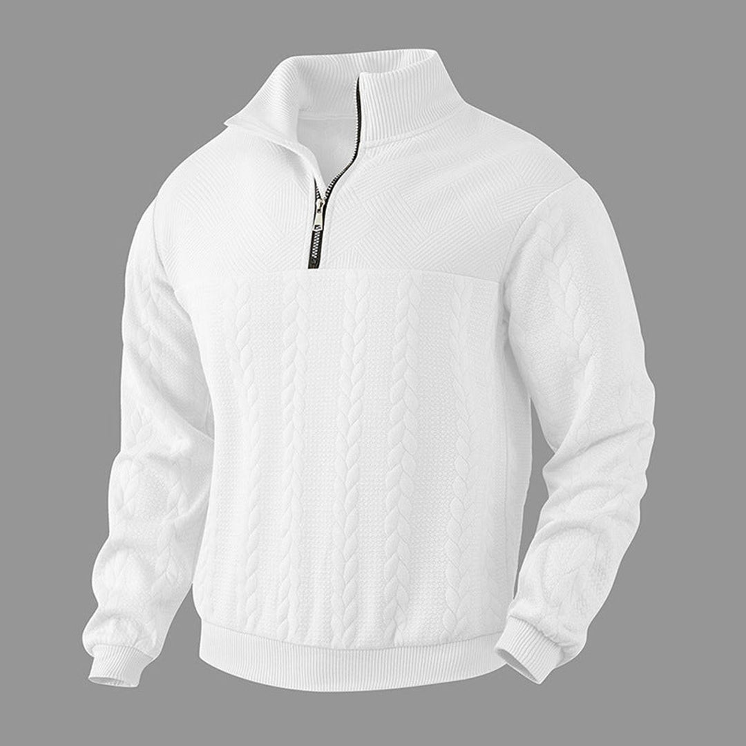 Heren Kabelgebreid Quarter-Zip Pullover Sweater - Wit