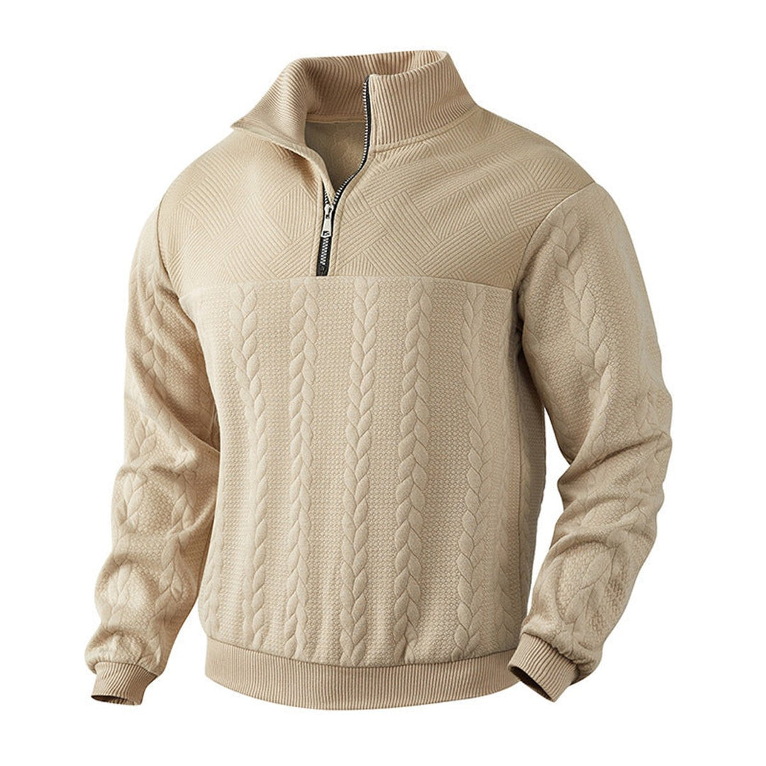 Heren Kabelgebreid Quarter-Zip Pullover Sweater - Beige
