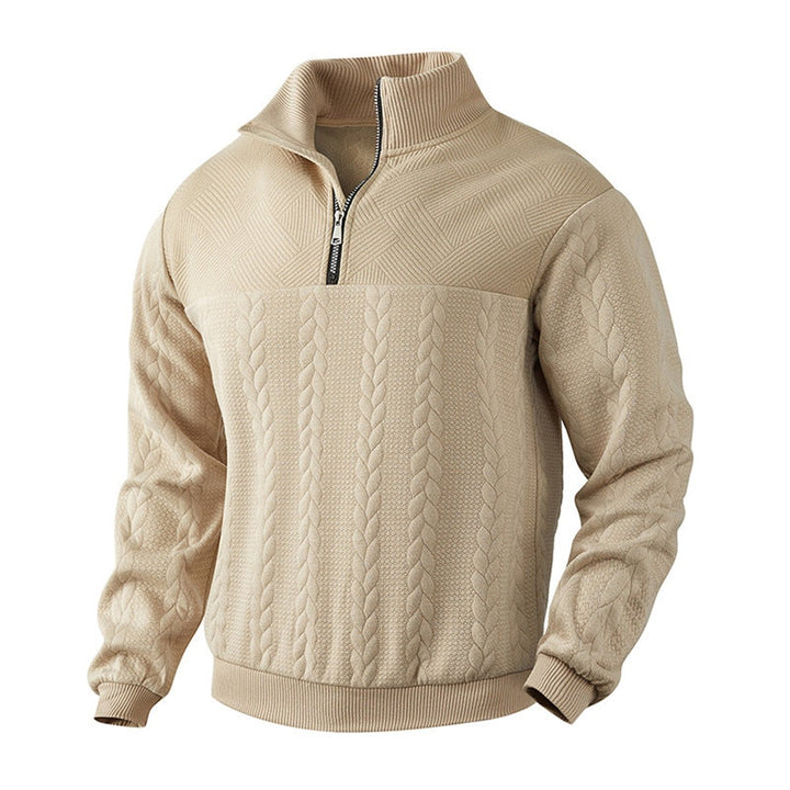 Heren Kabelgebreid Quarter-Zip Pullover Sweater - Beige