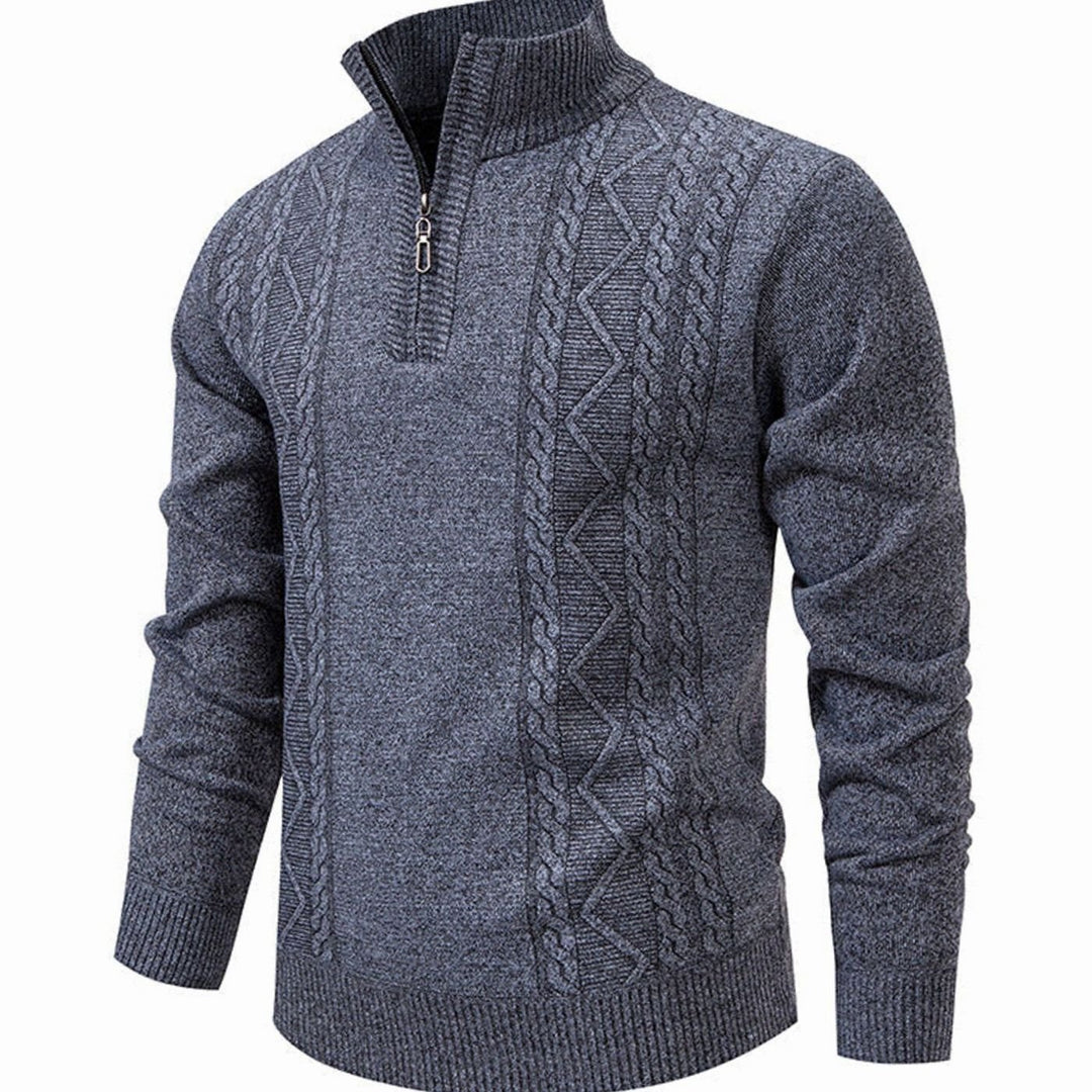 Heren Kabelgebreide Quarter-Zip Pullover met Staande Kraag