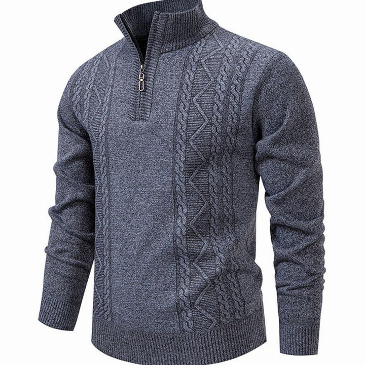Heren Kabelgebreide Quarter-Zip Pullover met Staande Kraag