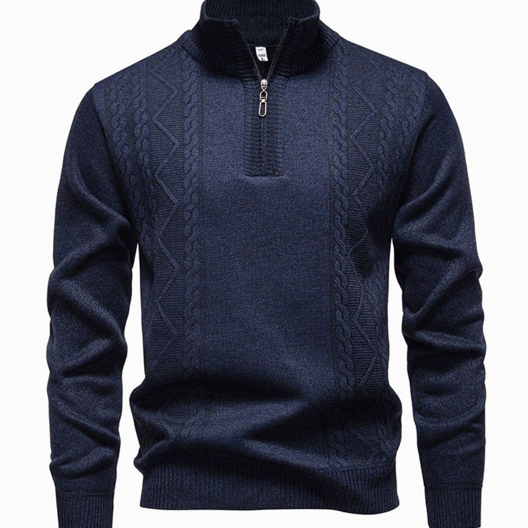 Heren Kabelgebreide Quarter-Zip Pullover met Staande Kraag