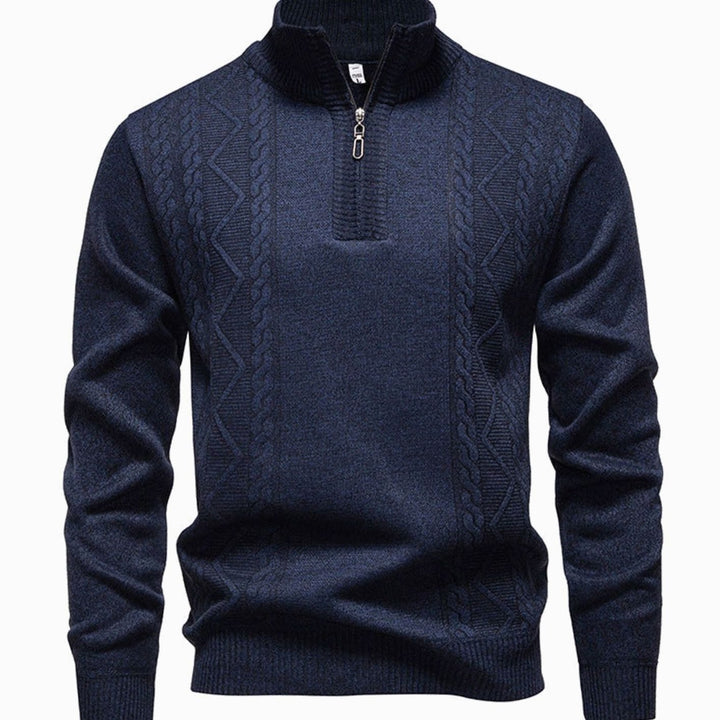Heren Kabelgebreide Quarter-Zip Pullover met Staande Kraag