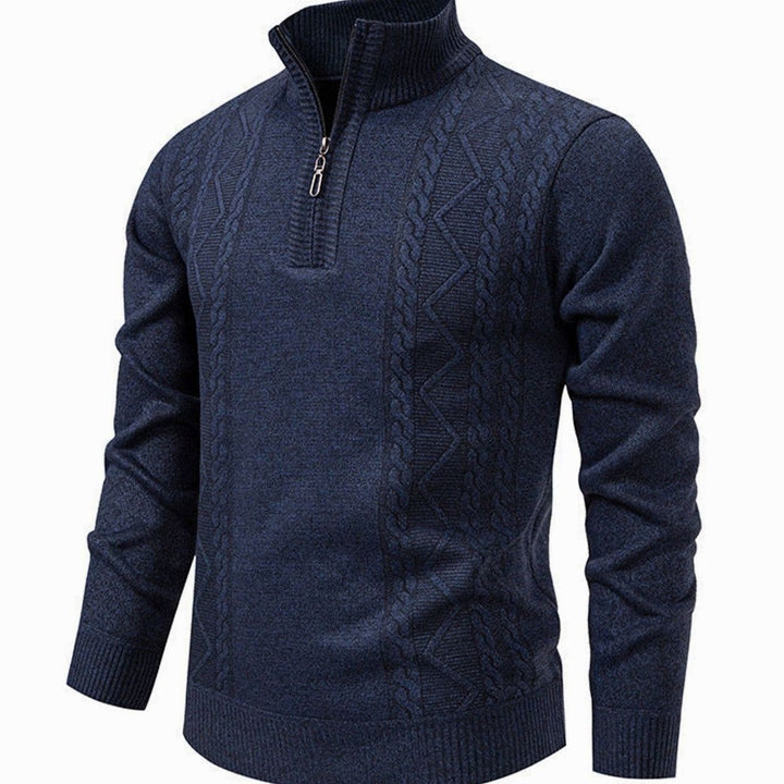 Heren Kabelgebreide Quarter-Zip Pullover met Staande Kraag