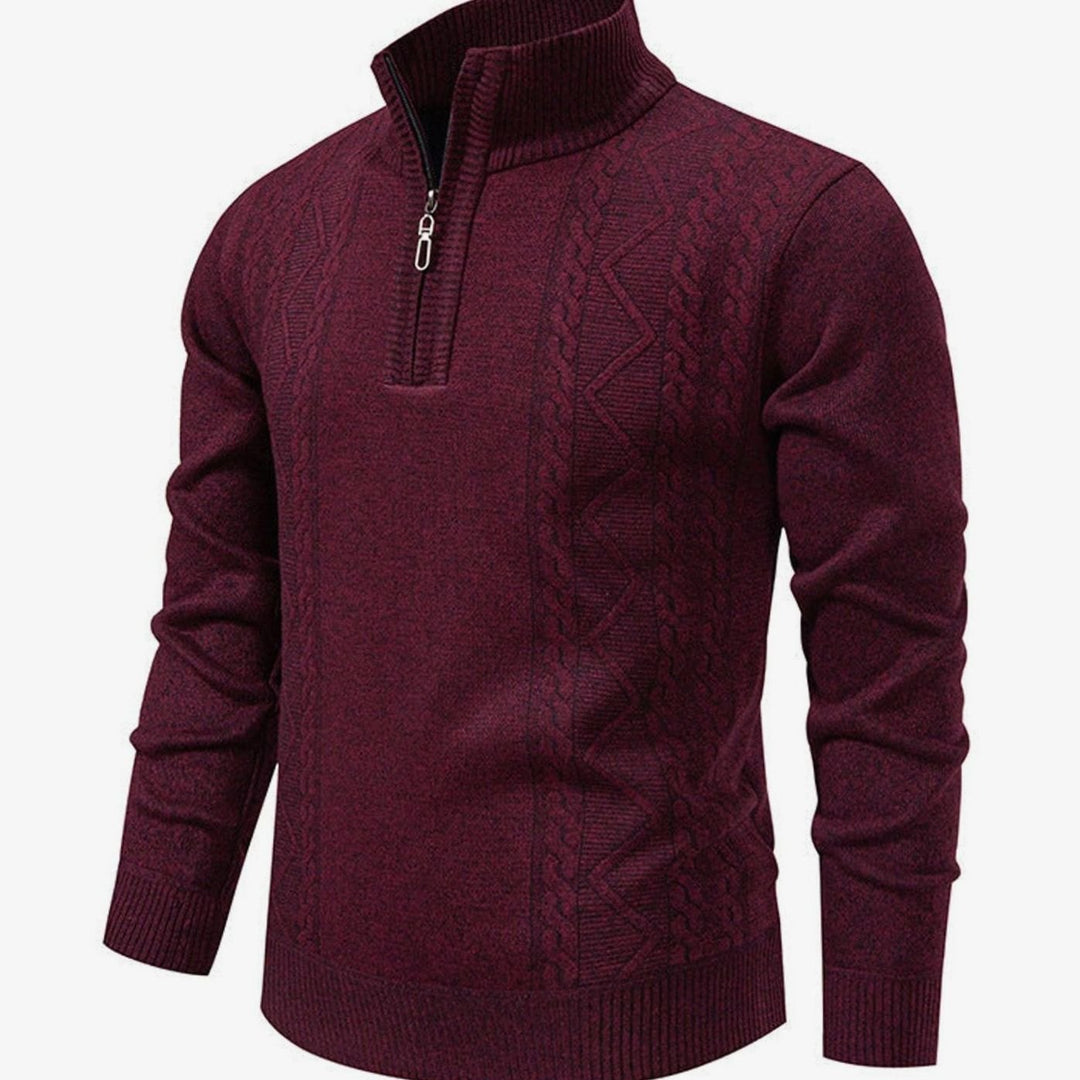 Heren Kabelgebreide Quarter-Zip Pullover met Staande Kraag