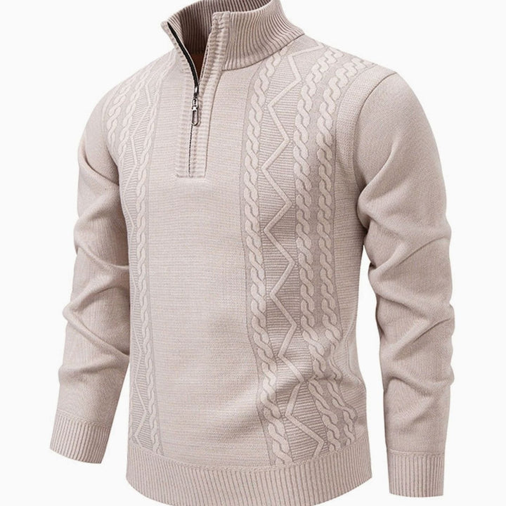 Heren Kabelgebreide Quarter-Zip Pullover met Staande Kraag