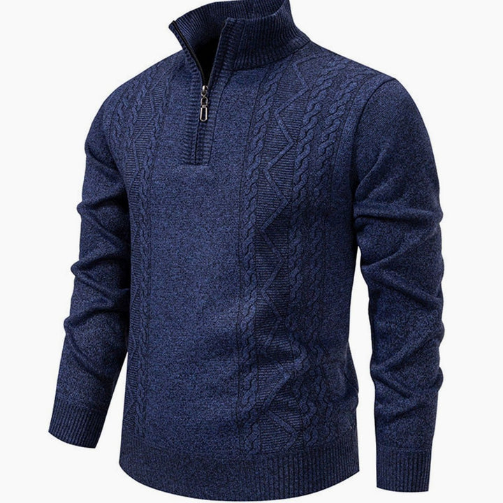 Heren Kabelgebreide Quarter-Zip Pullover met Staande Kraag