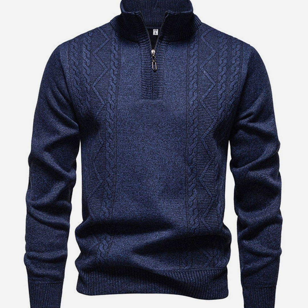 Heren Kabelgebreide Quarter-Zip Pullover met Staande Kraag - Donkergrijs