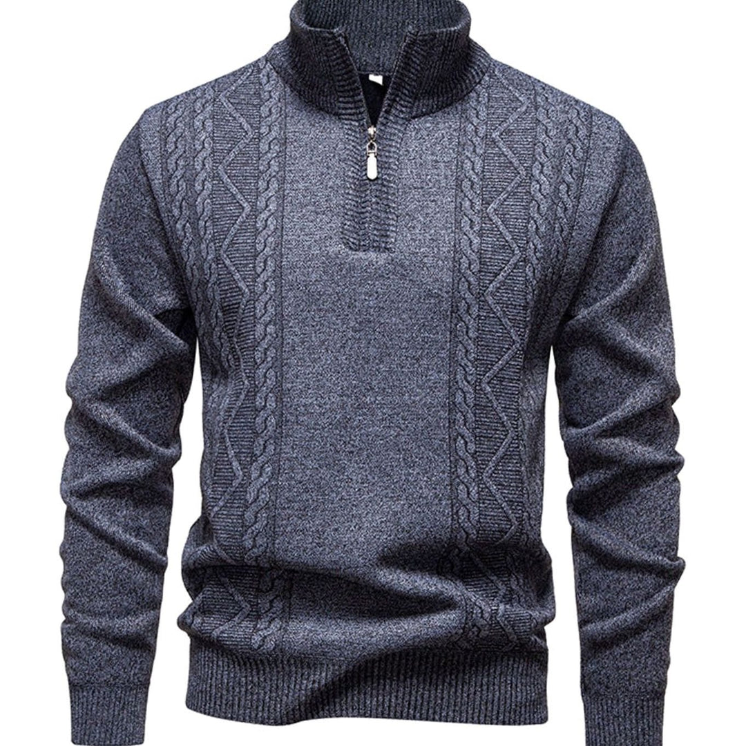 Heren Kabelgebreide Quarter-Zip Pullover met Staande Kraag - Lichtgrijs