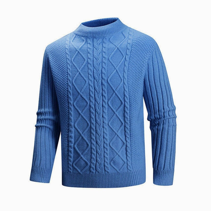 Heren Kabelgebreide Trui met Colkraag Regular Fit - Blauw