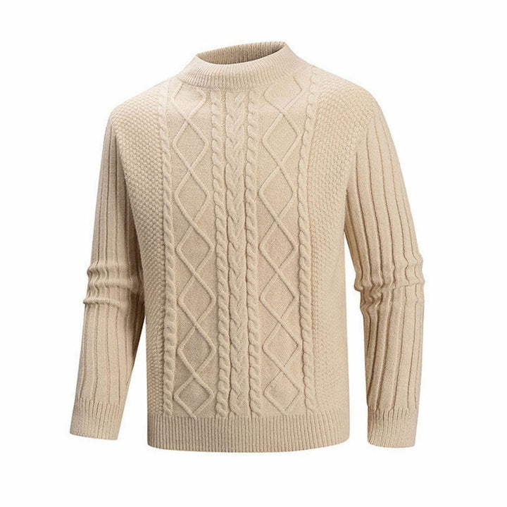 Heren Kabelgebreide Trui met Colkraag Regular Fit - Khaki
